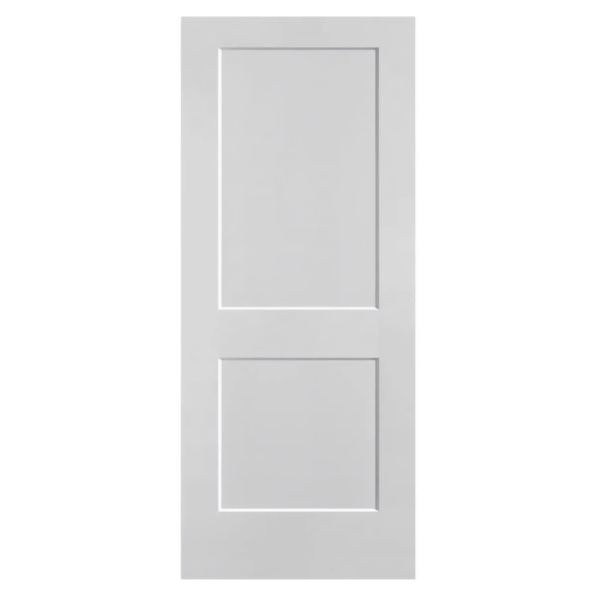 The Interior Doors - Shaker - Hollow/Solid features a white finish with two rectangular, recessed panels arranged vertically, shown against a white background.