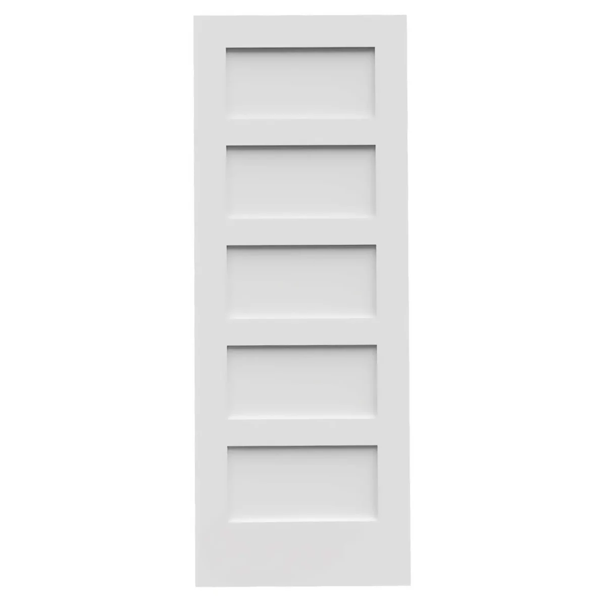 A white Shaker-style interior door featuring five evenly spaced horizontal rectangular panels, available in hollow or solid options.