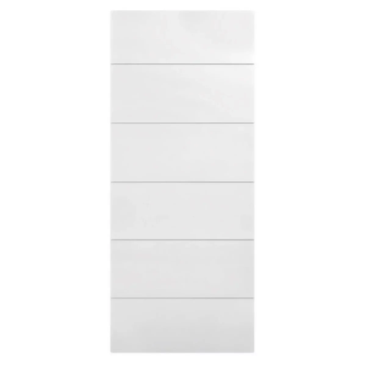 The Interior Doors - Shaker - Hollow/Solid features a smooth, modern white finish with six horizontal, evenly spaced panels.