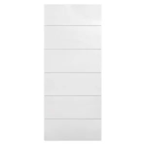 The Interior Doors - Shaker - Hollow/Solid features a smooth, modern white finish with six horizontal, evenly spaced panels.