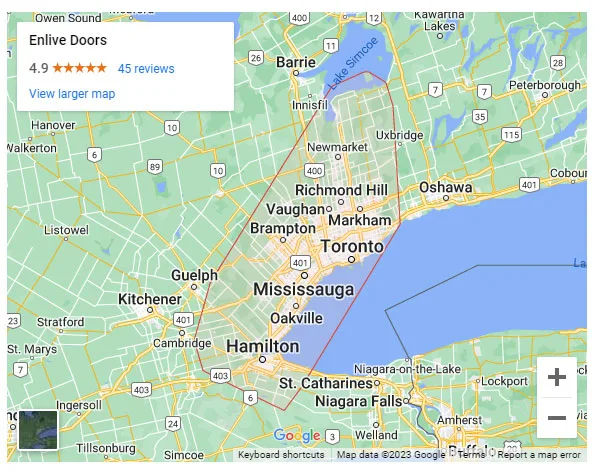 Enlive Doors Google Listing Service Map of Toronto and the Greater Toronto Area - Enlive Doors Coverage